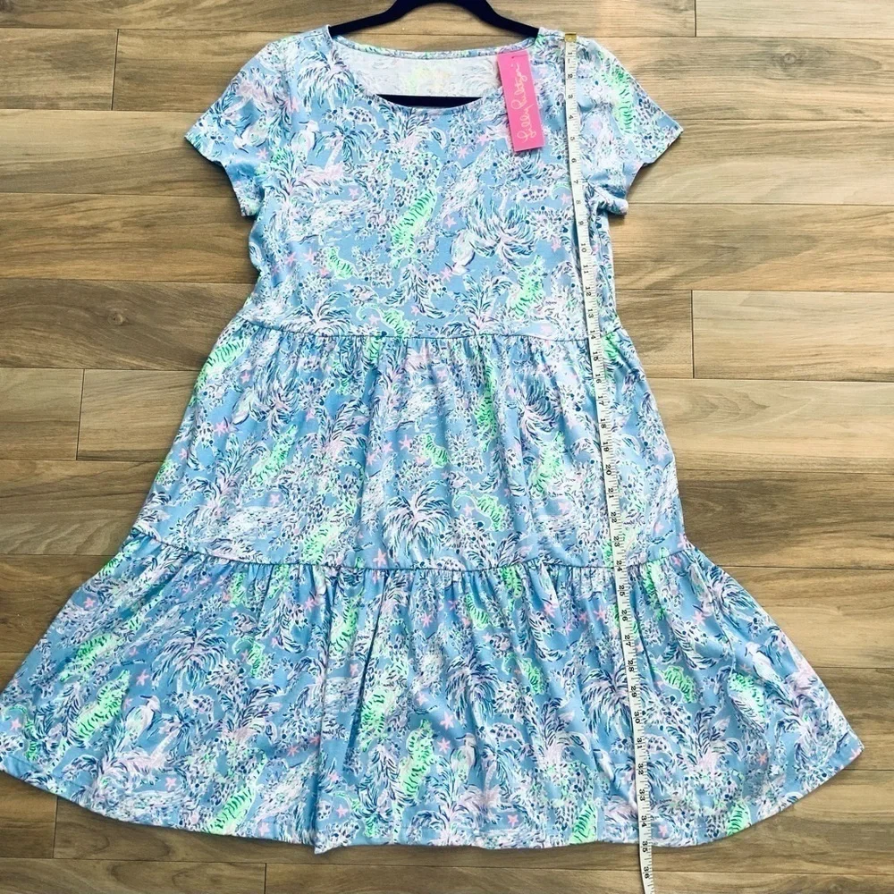 Lilly Pulitzer Geanna Short Sleeve Dress Blue Peri The Turtle Package - Picture 3 of 6